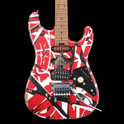 EVH Striped Series Frankenstein Frankie, Maple Fingerboard, Red with Black Stripes Relic